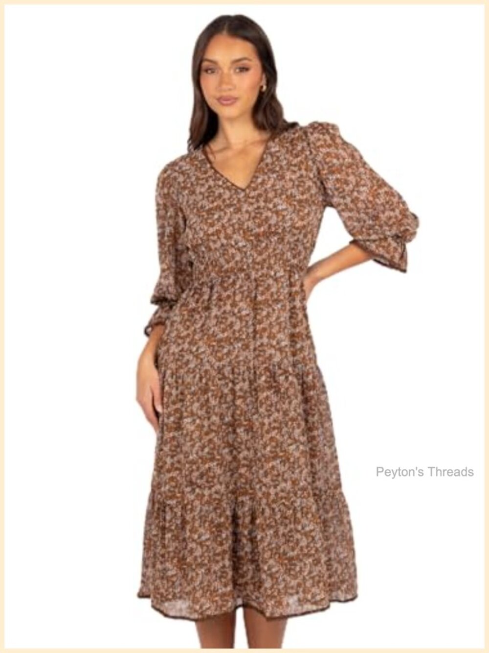 Petal & Pup Simone Midi Dress A-Line Choker Neck Long Sleeve Floral